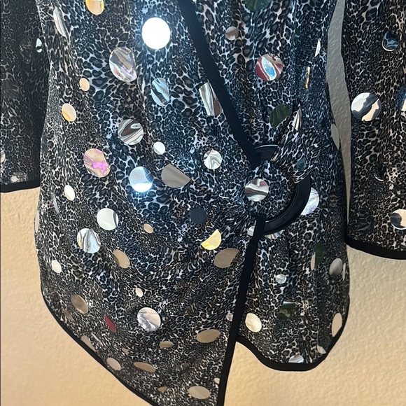 Joseph Ribkoff Mirrored Wrap Black and Silver Women's Top 0120 - Picture 3 of 10